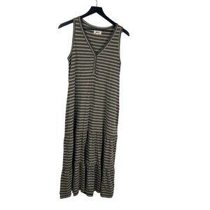 Pact Striped Sleeveless Organic Cotton Maxi Sustainable Henley Dress Green Sz M